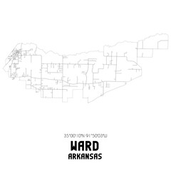 Ward Arkansas. US street map with black and white lines.