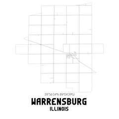 Warrensburg Illinois. US street map with black and white lines.