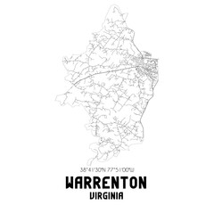 Warrenton Virginia. US street map with black and white lines.