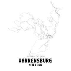 Warrensburg New York. US street map with black and white lines.
