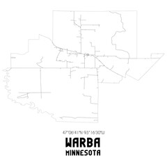 Warba Minnesota. US street map with black and white lines.