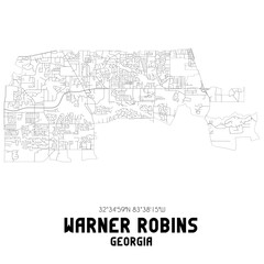 Warner Robins Georgia. US street map with black and white lines.