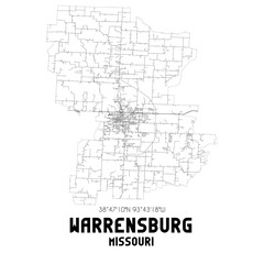 Warrensburg Missouri. US street map with black and white lines.