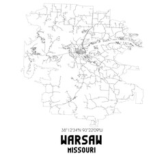 Obraz premium Warsaw Missouri. US street map with black and white lines.