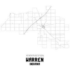 Warren Indiana. US street map with black and white lines.
