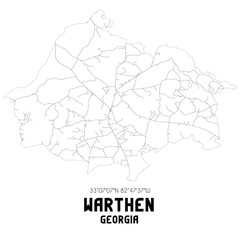 Warthen Georgia. US street map with black and white lines.