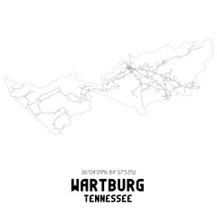 Wartburg Tennessee. US street map with black and white lines.