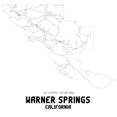 Warner Springs California. US street map with black and white lines.