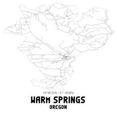 Warm Springs Oregon. US street map with black and white lines.