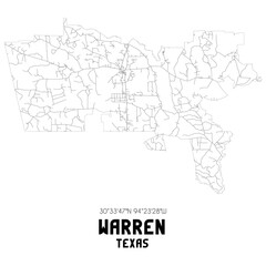 Warren Texas. US street map with black and white lines.