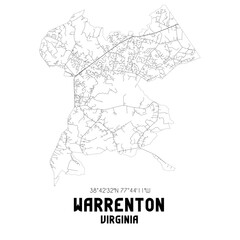 Warrenton Virginia. US street map with black and white lines.