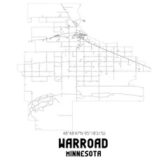 Warroad Minnesota. US street map with black and white lines.