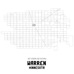 Warren Minnesota. US street map with black and white lines.