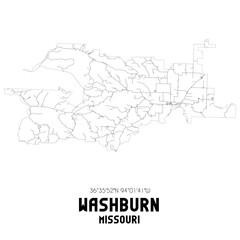 Washburn Missouri. US street map with black and white lines.