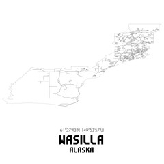 Wasilla Alaska. US street map with black and white lines.