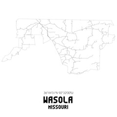 Wasola Missouri. US street map with black and white lines.