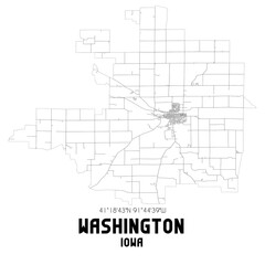 Washington Iowa. US street map with black and white lines.