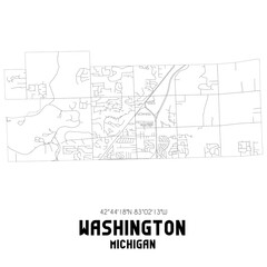 Washington Michigan. US street map with black and white lines.
