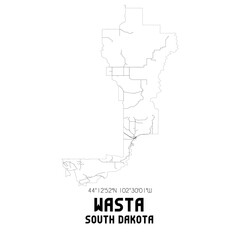 Wasta South Dakota. US street map with black and white lines.