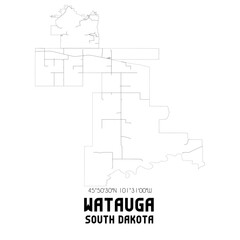 Watauga South Dakota. US street map with black and white lines.