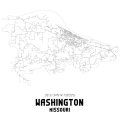Washington Missouri. US street map with black and white lines.