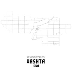 Washta Iowa. US street map with black and white lines.