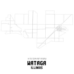 Wataga Illinois. US street map with black and white lines.