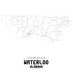 Waterloo Alabama. US street map with black and white lines.