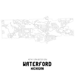 Waterford Michigan. US street map with black and white lines.
