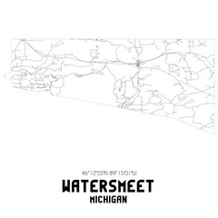 Watersmeet Michigan. US street map with black and white lines.