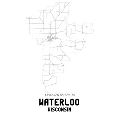 Waterloo Wisconsin. US street map with black and white lines.