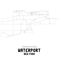 Waterport New York. US street map with black and white lines.