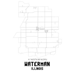 Waterman Illinois. US street map with black and white lines.