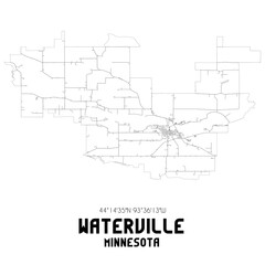 Waterville Minnesota. US street map with black and white lines.