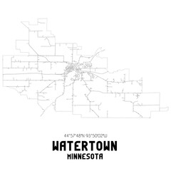 Watertown Minnesota. US street map with black and white lines.