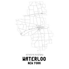 Waterloo New York. US street map with black and white lines.