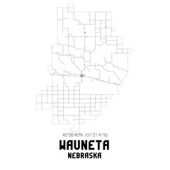 Wauneta Nebraska. US street map with black and white lines.
