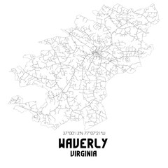 Fototapeta na wymiar Waverly Virginia. US street map with black and white lines.