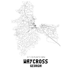 Waycross Georgia. US street map with black and white lines.