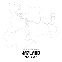 Wayland Kentucky. US street map with black and white lines.