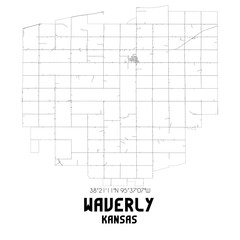 Waverly Kansas. US street map with black and white lines.