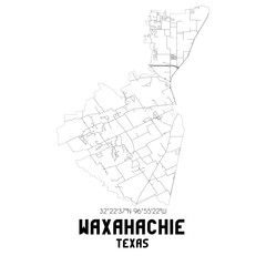 Waxahachie Texas. US street map with black and white lines.