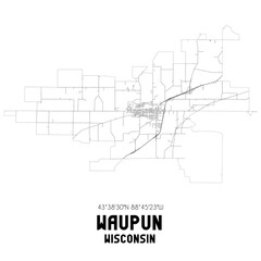 Waupun Wisconsin. US street map with black and white lines.
