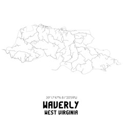 Waverly West Virginia. US street map with black and white lines.