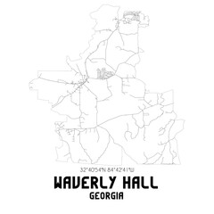 Waverly Hall Georgia. US street map with black and white lines.