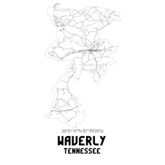 Waverly Tennessee. US street map with black and white lines.