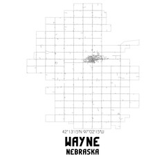 Wayne Nebraska. US street map with black and white lines.