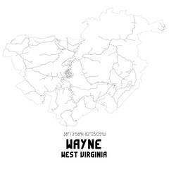 Wayne West Virginia. US street map with black and white lines.