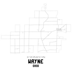 Wayne Ohio. US street map with black and white lines.