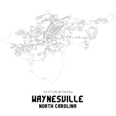 Fototapeta na wymiar Waynesville North Carolina. US street map with black and white lines.